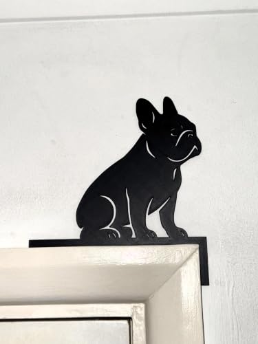 Image of French Bulldog Door Topper, Black Frenchie Dog Silhouette Gift for Dog Lovers, Over Door Frame Decor with Adhesive Pads