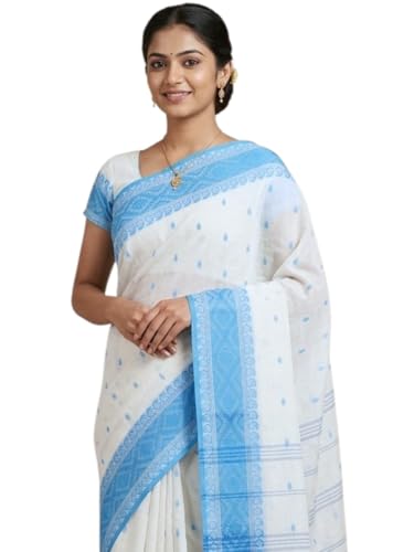 Image of eC ESHA'S COLLECTION Women's Traditional Pure Cotton Katki Tant Saree Without Blouse Piece