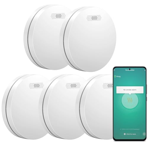 Aroha Smart Connect Detector de Humo WiFi - Batería de 10 Años - Alarma de Incendios Inteligente con Tuya & Smartlife App - Sensor de Humo - 5 Piezas