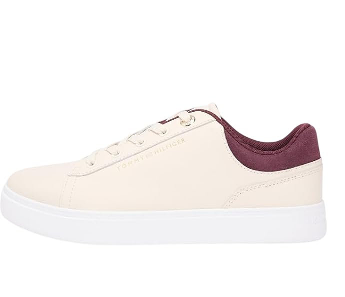 Tommy Hilfiger Damen Casual Cupsole Sneaker FW0FW09020 Low-Top, Beige (Soft Cream/Marzemino), 38, Beige Soft Cream Marzemino, 38 EU
