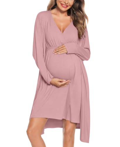 SWOMOG Women's 3-in-1 Maternity Labor & Nursing Nightgown Set for Hospital
