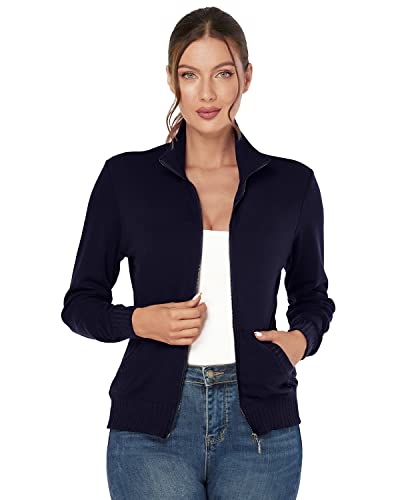 J.Corrine Sudadera sin Capucha y Cremallera Mujer, Ropa Deportiva para Mujer de Manga Larga con Bolsillos Casual Azul Oscuro M Cover