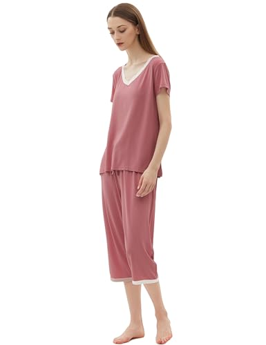 Image of Joyaria Cooling Pajamas Bamboo Viscose Lightweight PJs Set Women Wicking Sleepwear for Night Sweat S-XXL