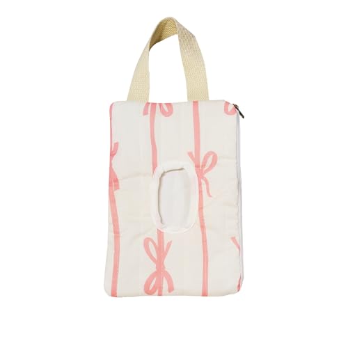 Reusable Bow Baby Wipes Dispenser - Portable Wet Tissue Storage Bag for Travel, Refillable Diaper Wipe Holder for Car and Stroller –Hanging Wet Wipe Pouch（Pink-White）