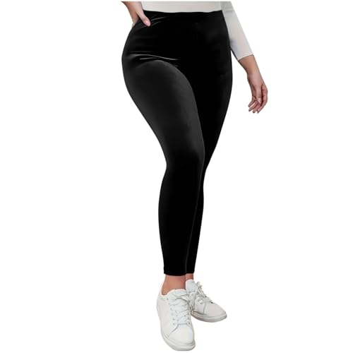 TANGNADE Women Velvet Leggings Soft Stretch Warm Winter Solid Basic Ladies Velour Long Pants Holiday Party Clothes Black