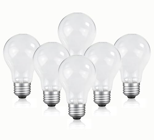 JUNFMLY 75 Watt Incandescent Light Bulbs A19 Frosted Incandescent Rough Service Light Bulb E26 Medium Base 110-130V 2700K Soft Warm White (6 Pack)