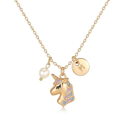 chorfla Unicorn Necklace Colorful Pendant Unicorn Necklaces Jewelry Birthday Gift Unicorns Gift M Initial Pearl Necklace Unicorns Jewelry(M)