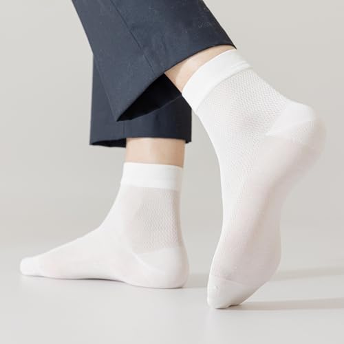 6 Pairs Mens Thin Mulberry Silk Crew Socks, Mesh Breathable Socks Above Ankle Socks for Casual Dress Size 7-113
