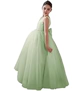 Inpown Pearls Flower Girl Dress for Wedding V-Neck Satin Tulle Kids Bridesmaid Dresses Princess P...