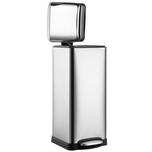 IDEALHOUSE 8 Gallon / 30 l Stainless Steel Kitchen Trash Can with Soft-Close Lid, Fingerprint-Resistant Garbage Bin with Removable Inner Buckets and Foot Pedal for Kitchen, Office, Bathroom, Silver