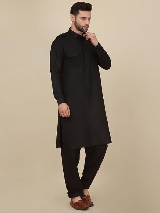 Cotton Pathani Kurta With Drawstring Salwar Set For Men | Long Sleeve Traditional Kurta Pajama | Styling OutFit Look3