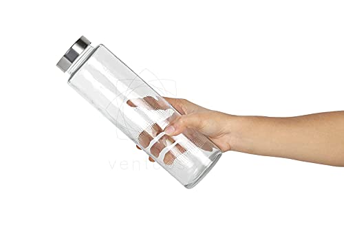 Image of PRAMUKH FASHION Glass Bottles for Fridge 750 ml, Glass Milk Bottles with Reusable Airtight Steel Lid for Juice Transparent Set of (Plain White, 1)