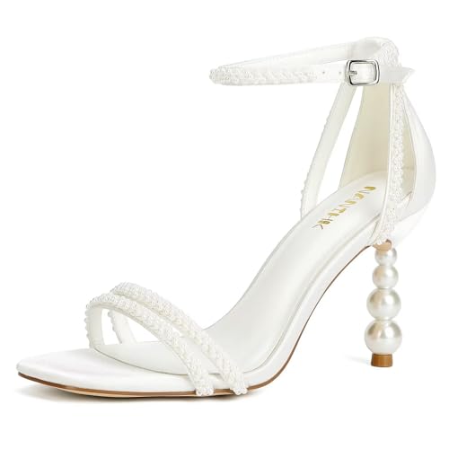 Wedding Shoes for Bride Pearl Heels Women’s Heeled Sandals Open Toe Bridal Heels