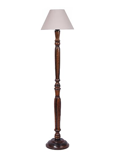 Image of Devansh Grey Cotton conical Wooden Floor lamp -21