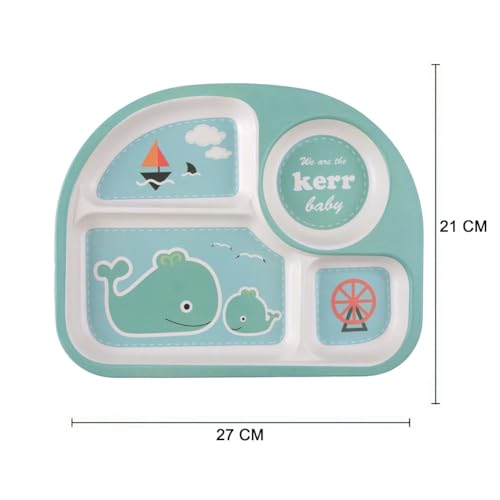 Image of Bamboo Kids Feeding Set of 5 | Kids Crockery Set Tableware |Baby Utensils and Dishes Set | Eco-Friendly |Organic & Natural (Green Whale.)