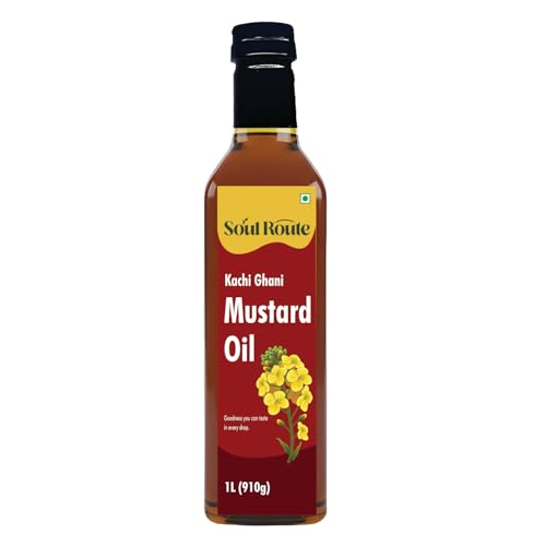 Image of SoulRoute Kachi Ghani Mustard Oil 1 Litre | Pure Sarson Tel Cooking Oil | Rich in MUFA & Vitamin E | 0% Cholesterol | Strong Aroma Mustard Oil for Indian Cooking & Traditional Recipes