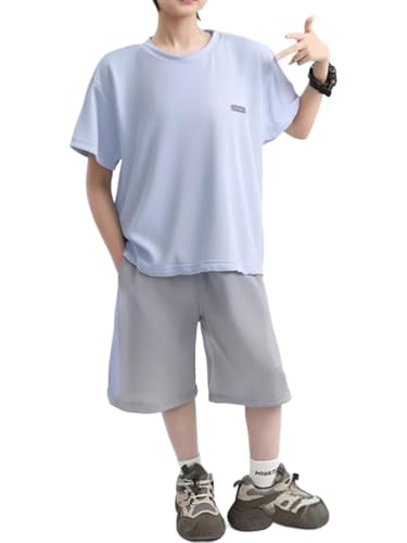 YiZYiF Kids Boys Girls Quick Dry Sports Set Short Sleeve Tshirt Color Block Shorts Set For Tennis Badminton3