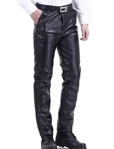 Yeokou Mens Business Casual High Waist Straight Leg PU Faux Leather Biker Pants2