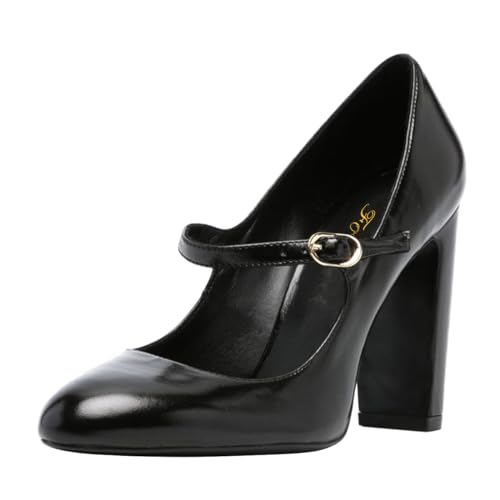 FOWT Women Round Toe Retro Pumps Chunky High Heel Mary Janes Vintage Party Office Evening Shoes Size 4-16 US