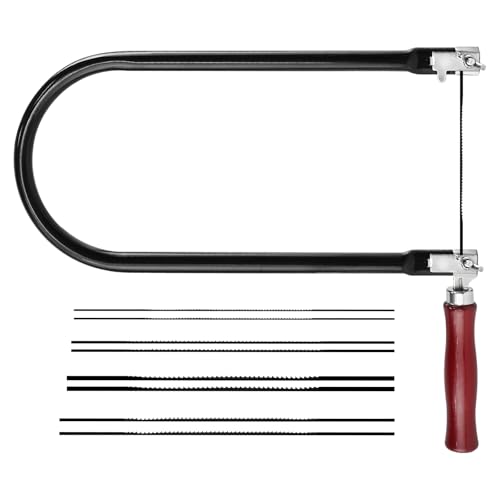 Kit de scie à chantourner avec 8 lames de scie et scie à chantourner pour métal et bois avec manche en bois Scie à chantourner avec lames de scie Coupe précise Scie fine Travail du bois