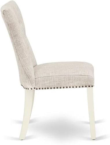 Miniatura 6 de East West Furniture GAP2T35 Gallatin Modern Parson - Juego de 2 sillas de comedor acolchadas de tela de lino con botones copetudos, acabado de Lino