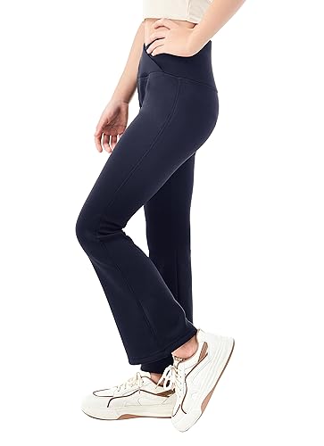 IRELIA Winter Girls Fleece Lined Leggings Cross Waisted Flare Yoga Pants Full Length Bell Bottoms3