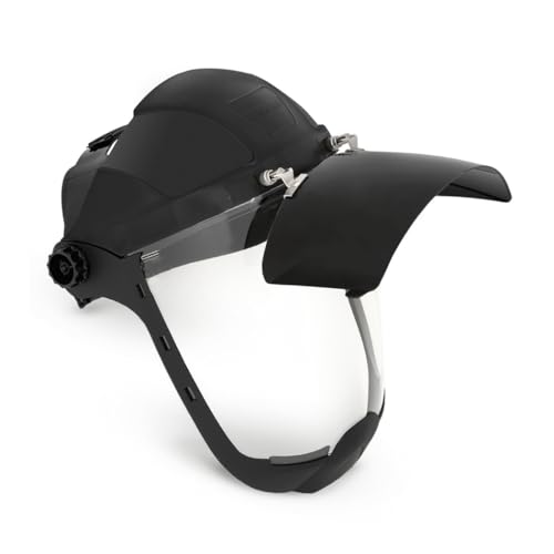 Sellstrom DP4 Face Shield - Lightweight Mask with High Impact Crown & Ratchet Headgear for Work, Grinding, Plasma/Flame Cutting - ANSI Z87.1 - Clear Anti Fog Polycarbonate Window - UV/IR Flip Up Visor