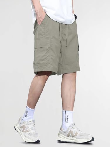 Image of TAGDO Men's Cotton Cargo Shorts with Multi Pockets | Lightweight Casual Outdoor Shorts Pant for Men | Elastic Waist Drawstring Utility Shorts for Hiking, Camping and Daily Wear (2048)