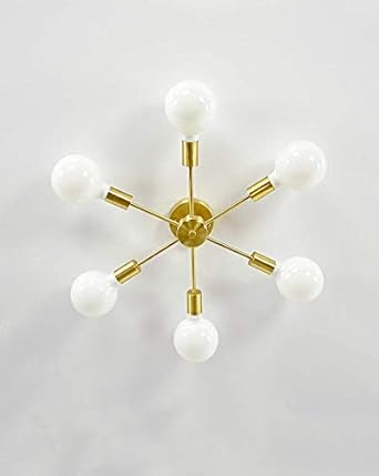 REGAL SURVEY Brass 6 Holder Corded Electric Spoke Modern Ceiling Fixture Shiny Brass Light