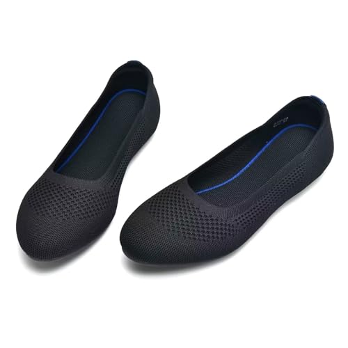 Image of Puxowe Women's Ballet Flats Breathable Knit Slip On Comfortable Round Toe Walking Shoes with Arch Support Insole for Work