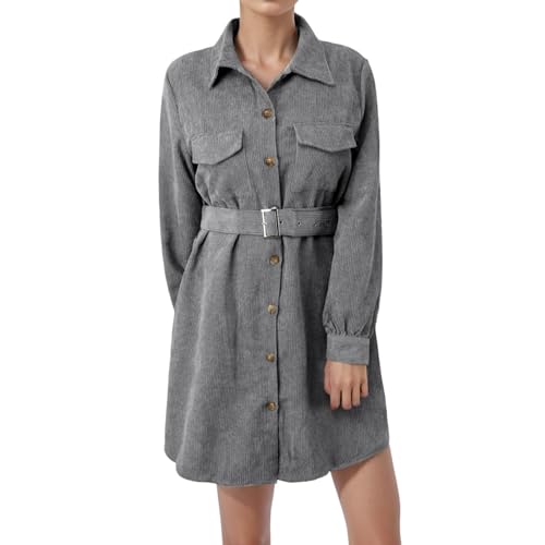 Rock Damen Das Taillen-Cordkleid für Damen ist modisch vielseitig im Winter (Grey, XL)