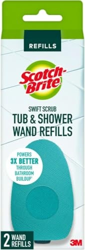 Image of Scotch-Brite Swift Scrub Tub & Shower Wand Refills, Ideal for Bathroom Buildup, Glass Door, Shower and Bath Cleaner, Soap Scum Remover, 2 Wand Refills (Pack of 6)