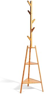 Hododou Coat Rack Stand Upgrade Version 2 in 1Bamboo Coat Tree Hall Tree with 2 Shelves Free Standing for Clothes, Hat, Bag 172cm (Natural)