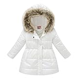  CHICTRY Enfant Fille Garçon Veste à Capuche Hiver Chaud Coton Brillant Longue Manteau Parka Léger Zippé Blouson Epais avec Poche Outwear 3-12 Ans Blanc 11-12 ans