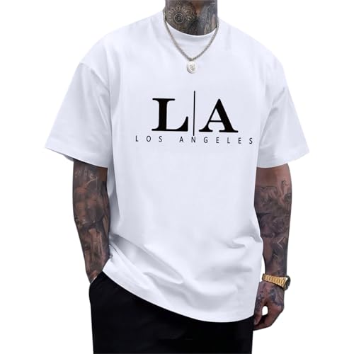 Image of BeWithYou Oversized Graphic Tshirts for Men Vintage Los Angeles Letter Graphic Shirt Baggy Streetwear Tee Casual Cotton Tops