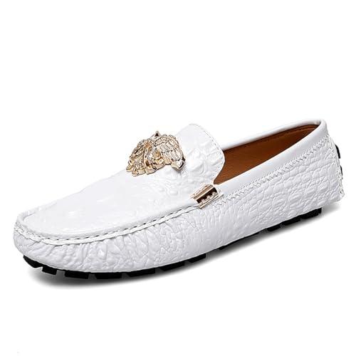 CHUUMEE Fashion Crocodile Pattern Men's Driving Penny Loafers Leather Moccasin Slip-On Casual Dress Boat Shoes