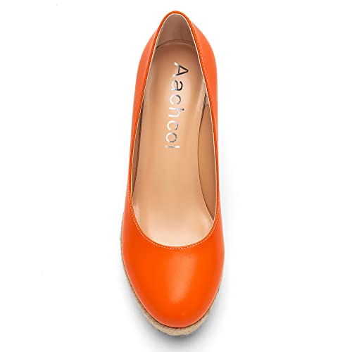 Aachcol Women Platform Wedge Chunky Block High Heel Pumps Slip-on Round Close Toe Dress Shoes Party Matte 4 Inch4