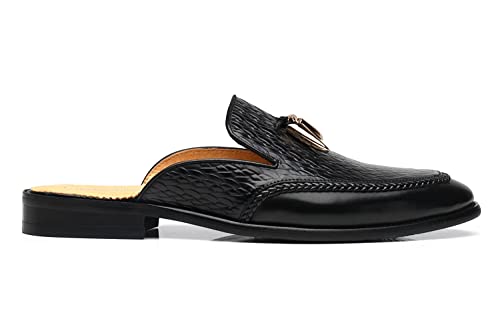 Image of Mens Black Backless Loafers Genuine Leather Mules Shoes
