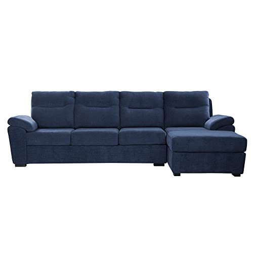 Image of Wakefit Sofa Set | 3 Year Warranty | Sofa 3 Seater, 3 Seater Sofa for Living Room, Wooden Sofa Set, Sofa Set 3 Seater + Right Aligned - Lounger(Malphino : Cobalt Blue)
