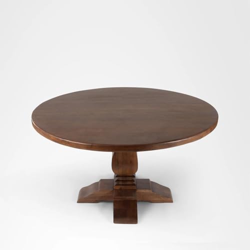 Image of Brewed Beauty Mango Wood Round Dining Table with French Legs - 4 Seater Table Only | 4 Seater Dining Table for Dining Room-118 x 118 x 78 Cm (Honey Finish)