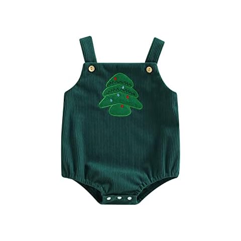 Christmas Newborn Baby Bodysuits Clothes Ropa Toddler Girl Boy Sleeveless Romper Jumpsuit Outfit (Dark Green Tree, 12-18 Months) Cover