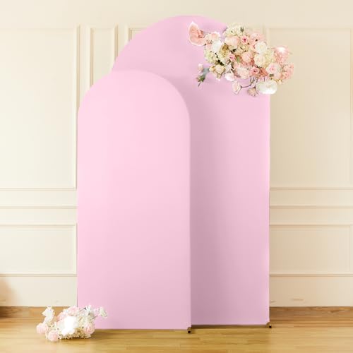 Image of Pale Pink Arch Cover 2 Set-7.2FT and 6FT Arch Backdrop Cover Spandex Fitted Wedding Arch Stand Covers for Baby Shower Girls Birthday Party Bridal Shower Wedding Banquet Photo Background Decorations
