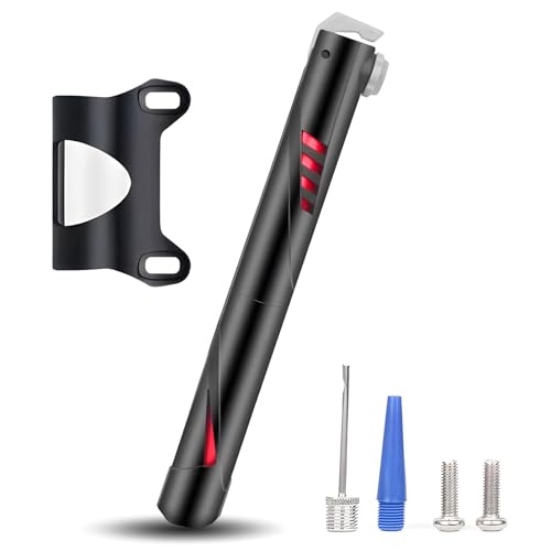 Mini-Fahrradpumpe,Tragbare Luftpumpe bis 120 PSI für Presta- & Schrader-Ventile, Leichtes Aluminiumgehäuse mit Halterung – Kompakter Reifenaufpumper für Rennrad & Mountainbike(Rot)