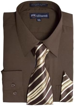 Milano Moda Men's Long Sleeve Dress Shirt with Matching Tie and Handkerchief SG21A