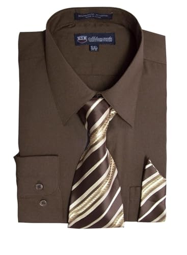 Milano Moda Men's Long Sleeve Dress Shirt with Matching Tie and Handkerchief SG21A