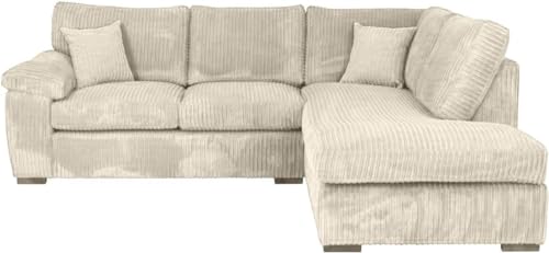Bliss Furniture's Jumbo Cord Elegant L Shape 4-Seater Right- Hand Corner Sofa Set, Your Comfort Haven in the Living Room, Our Stunning Jumbo Cord Sofa Collection (Cream, Right Hand Corner)