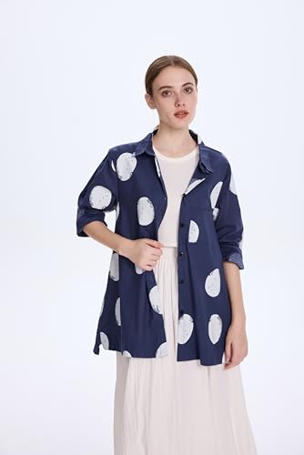 Minibee Women's Button Down Tunic Tops Polka Blouse Cotton Shirt2