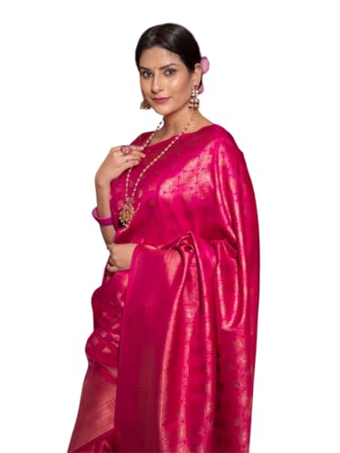 Anavrin outlets Traditional Indian Handloom Pure Cotton Saree With Multicolour Design Including Blouse Casual Wear (HOT PINK)