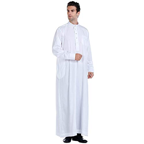 BooW Men Long Sleeve Muslim Thobe Islamic Ramadan Jubbah Middle East Saudi Arab Long Kaftan Robe2