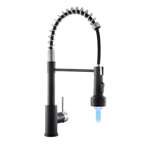 Image of GIMILI Kitchen Faucet with Pull Down Sprayer Single Hole Stainless Steel LED Faucet, Suitable for Farmhouses, RV, Laundry Room, Outdoor, and Campers. Llave para fregadero de cocina Nickel and Black